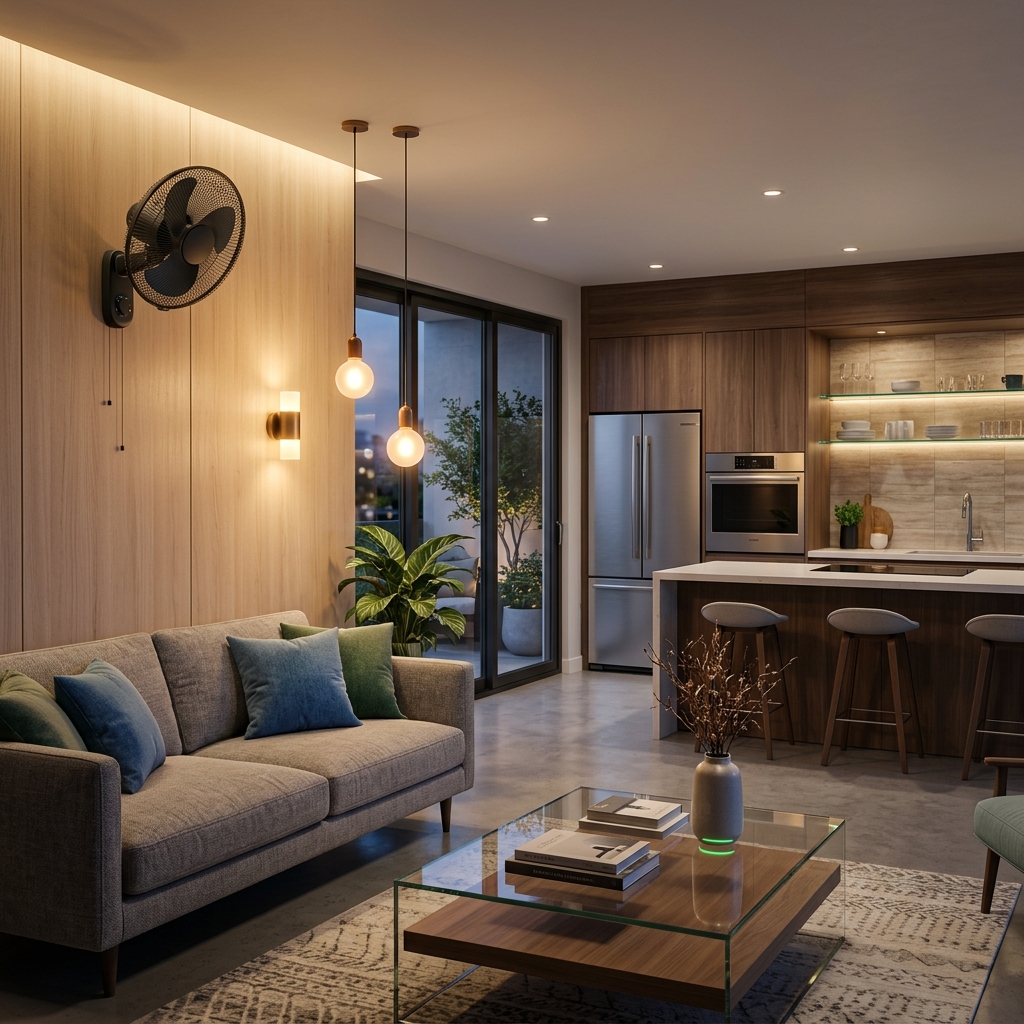 Modern energy-efficient home with LED lighting and smart appliances