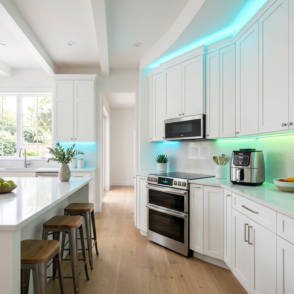 Energy-efficient kitchen with modern oven and air fryer