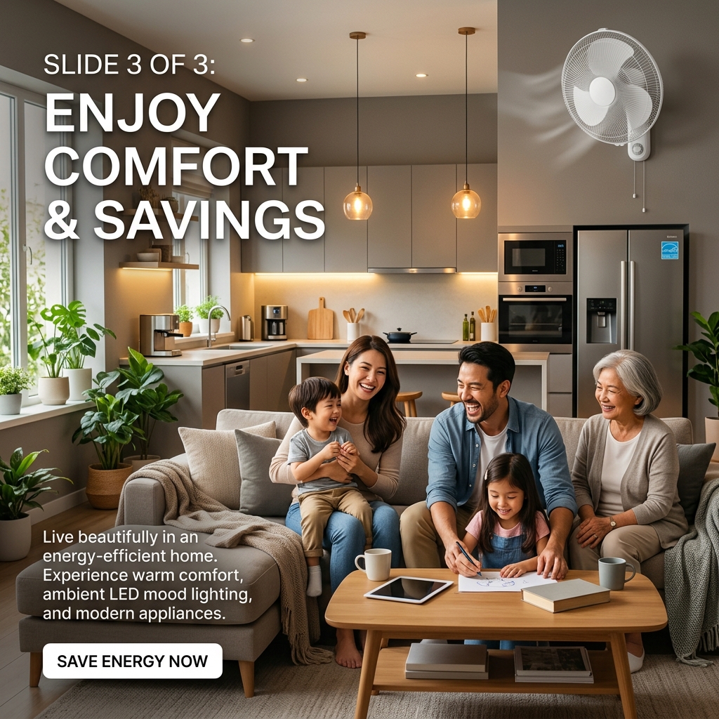 Happy family enjoying energy-efficient home comfort